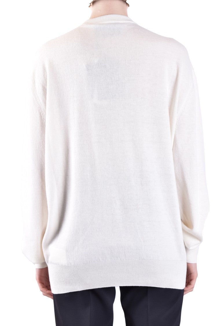 Philipp Plein Relaxed Fit White Sweater Metallic Skull