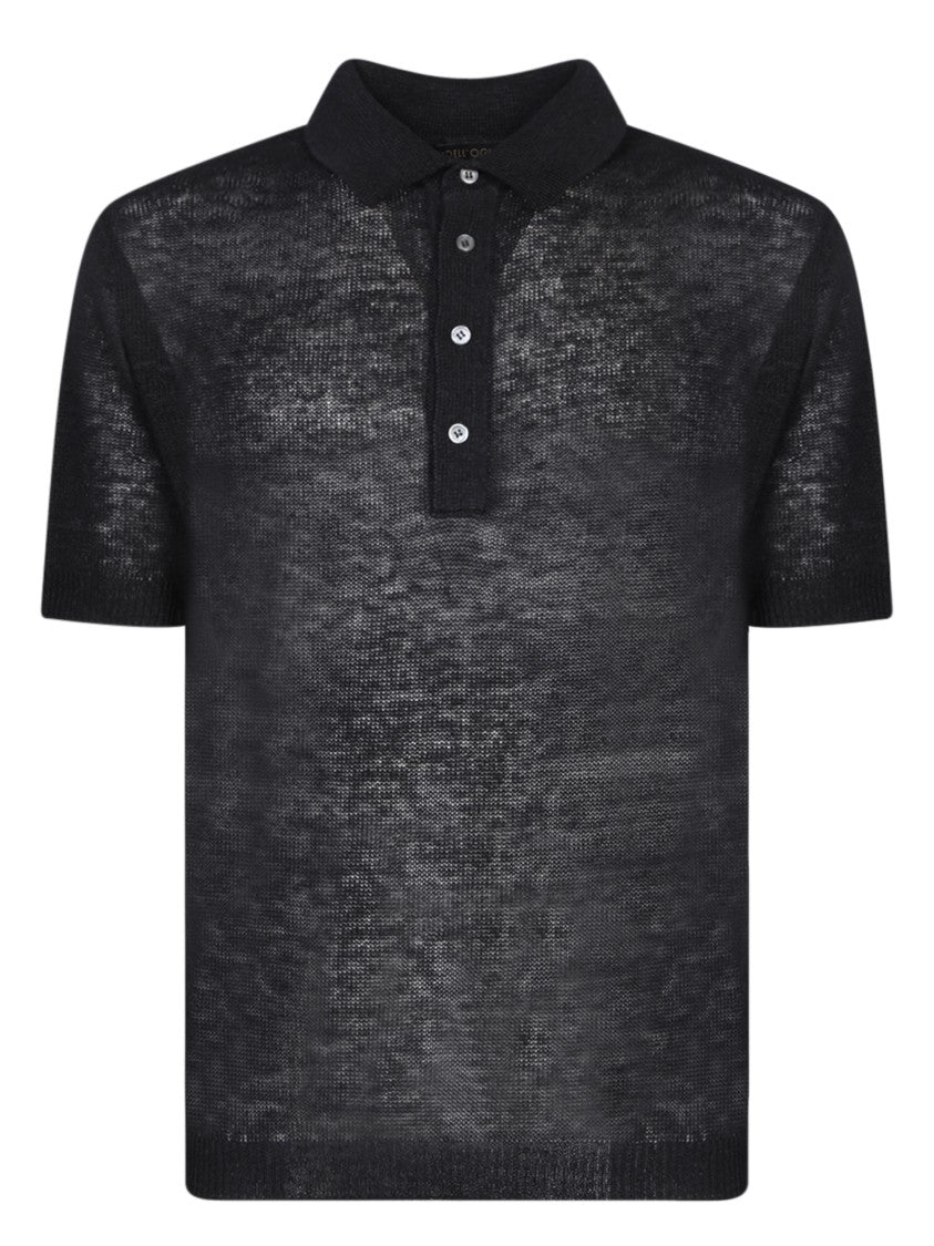 Dell'oglio Black Linen Blend Polo Shirt