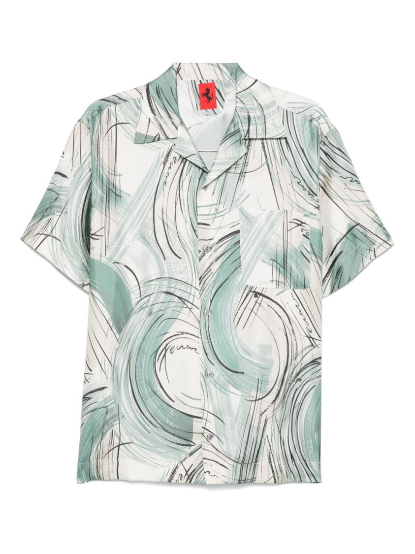 Ferrari Short-Sleeved Silk Shirt With Camp Collar