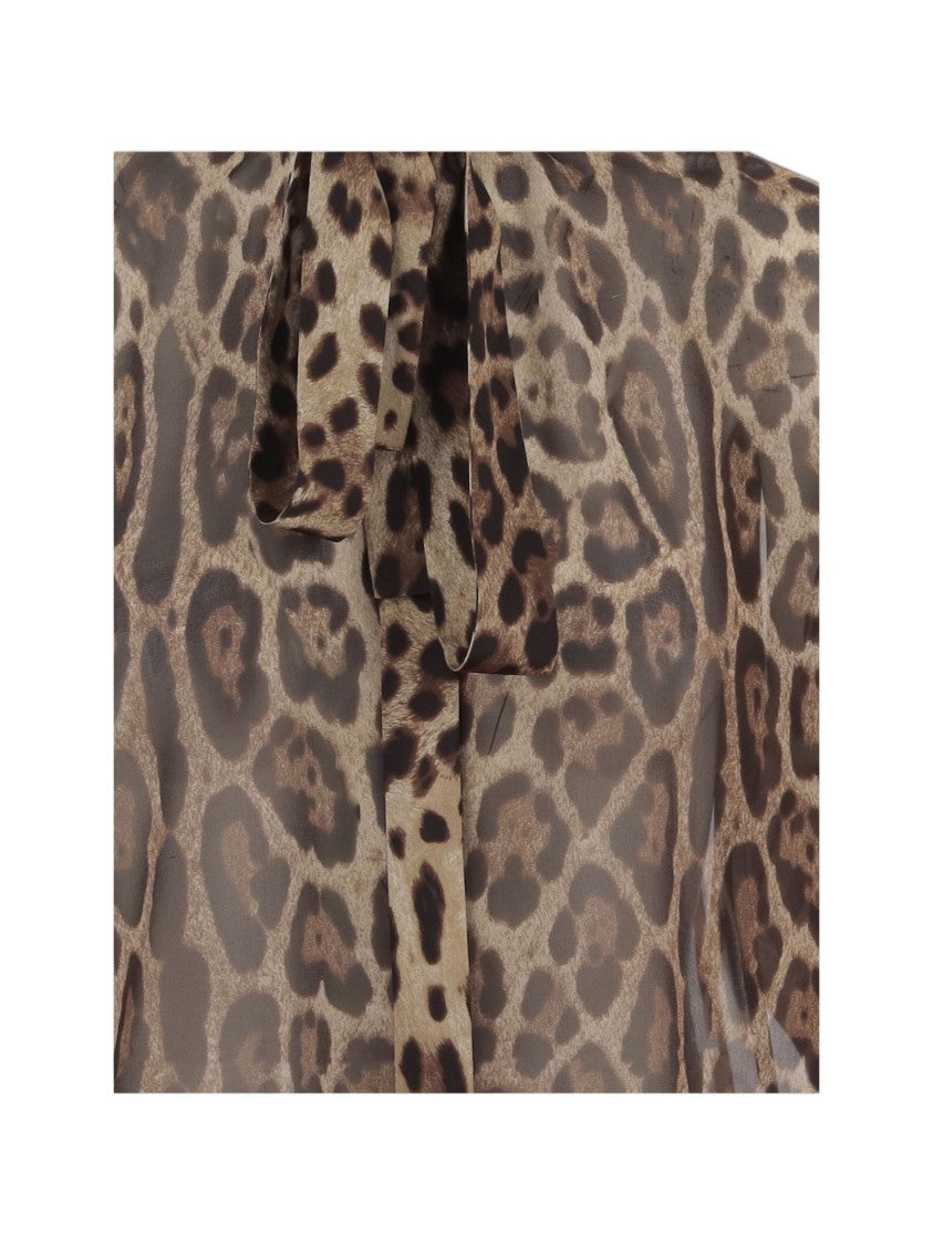 Dolce & Gabbana Georgette Shirt With Bow Neckline And Animal Print