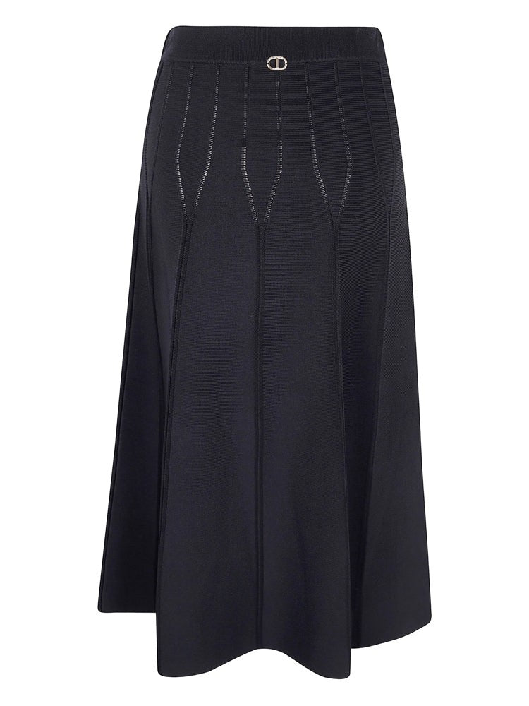 Twin-Set Flared Black Knitted Skirt With Textured Knit Patterns