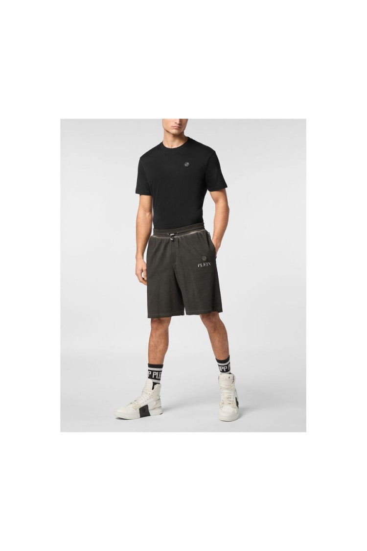 Philipp Plein Black Cotton Drawstring Shorts