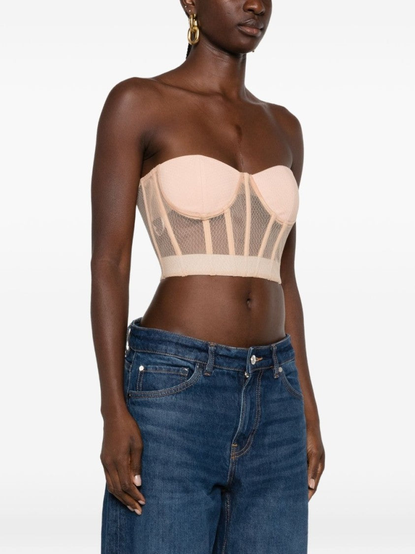 Elisabetta Franchi Structured Bustier Top With Sheer Mesh Panels