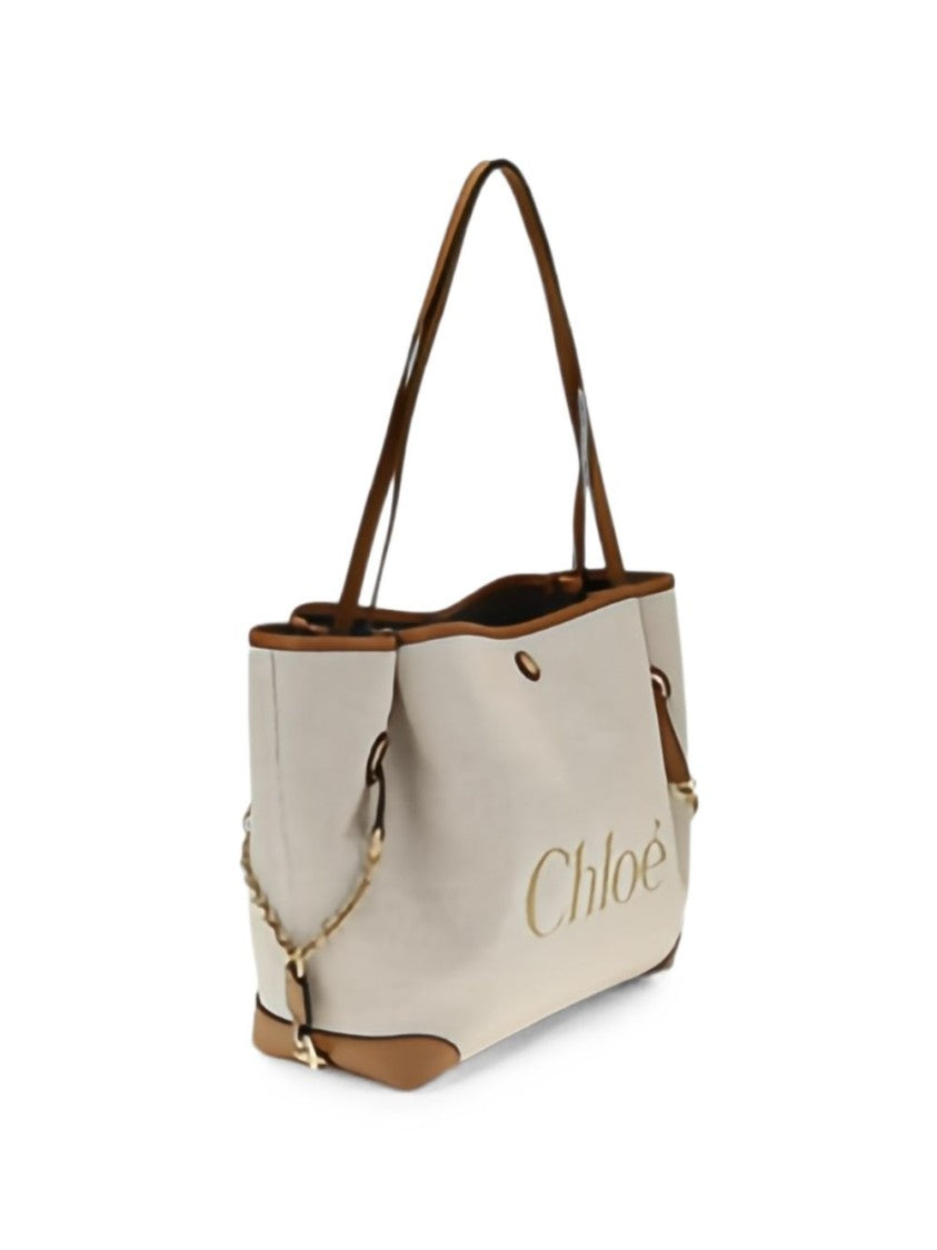 Chloé Textured Cotton Leather-Trimmed Tote Bag