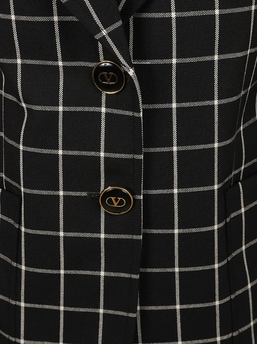 Valentino Garavani Black Checkered Wool Blazer