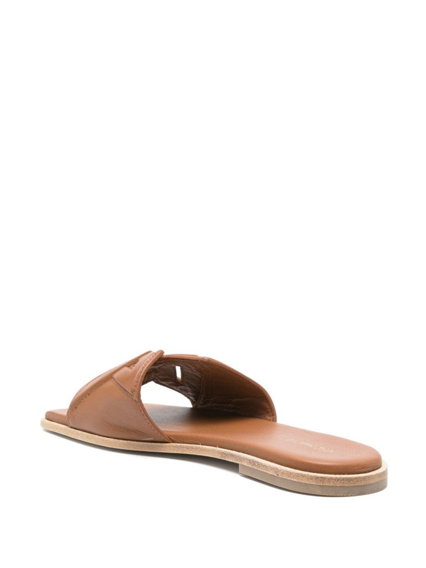 Vic Matié Taupe Brown Debossed Logo Square Sandals