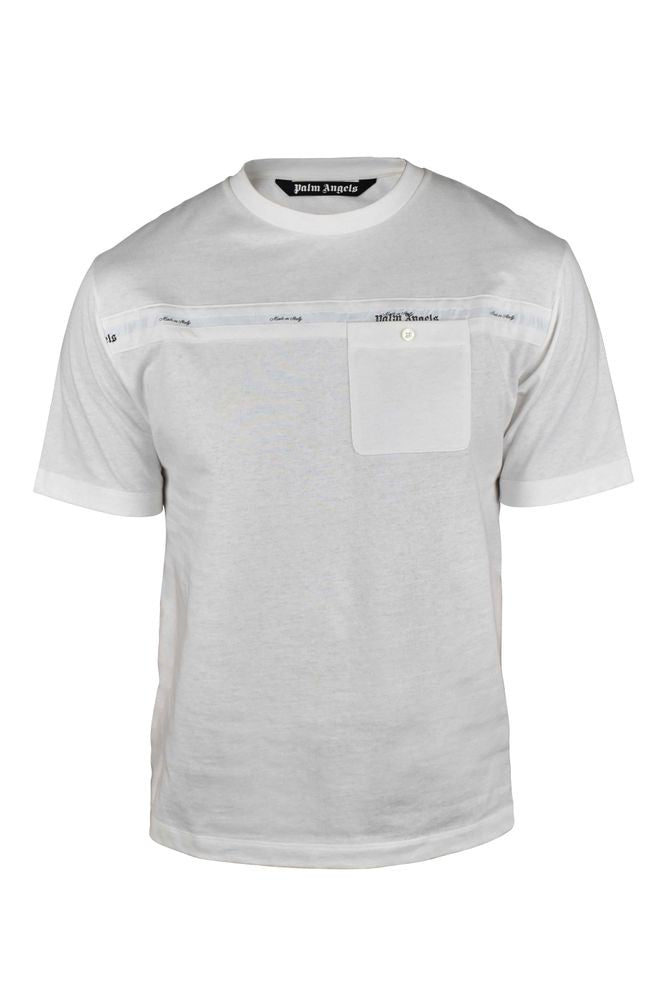Palm Angels White Cotton T-Shirt With Chest Pocket