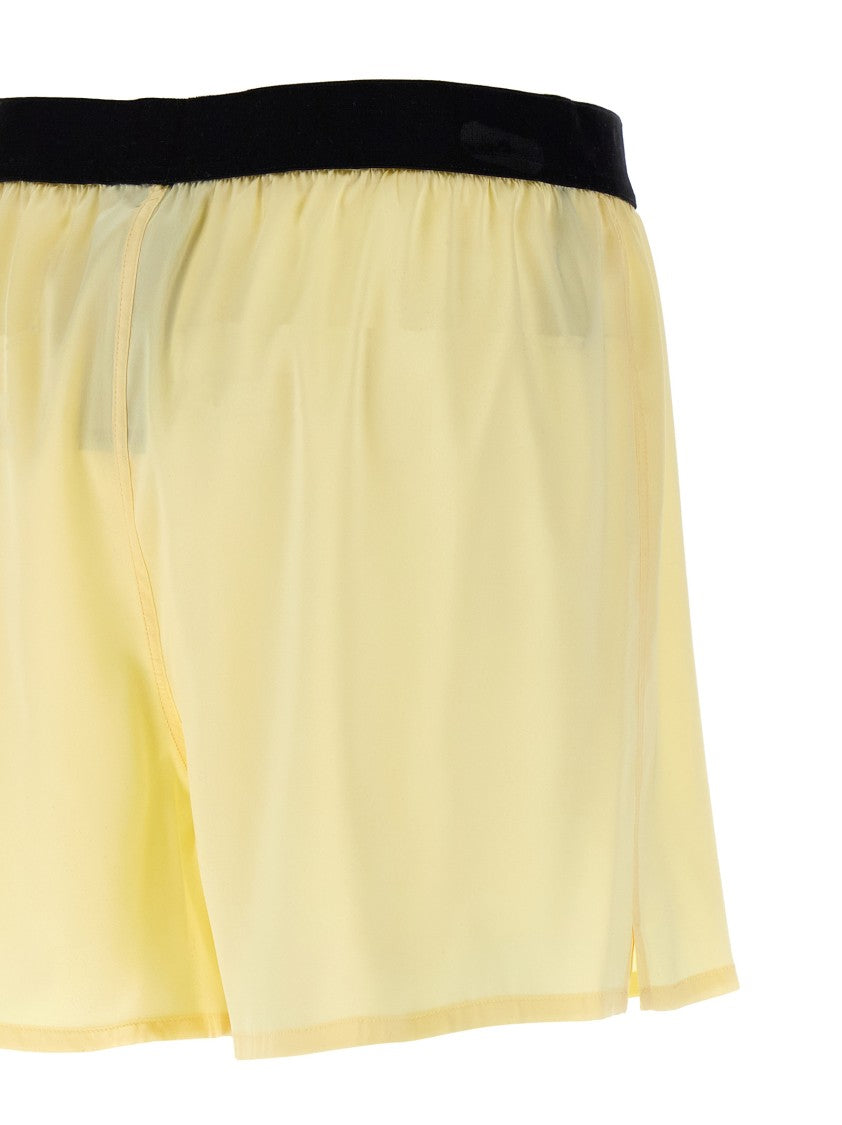 Tom Ford Pajama-Style Silk Shorts With Velvet Logo And Side Slits