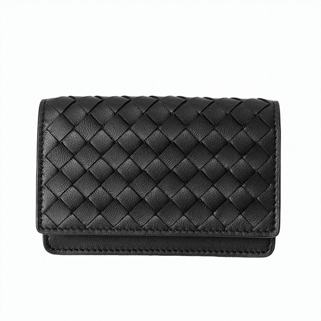 Bottega Veneta Intrecciato Lambskin Leather Card Wallet With Fold-Over Closure