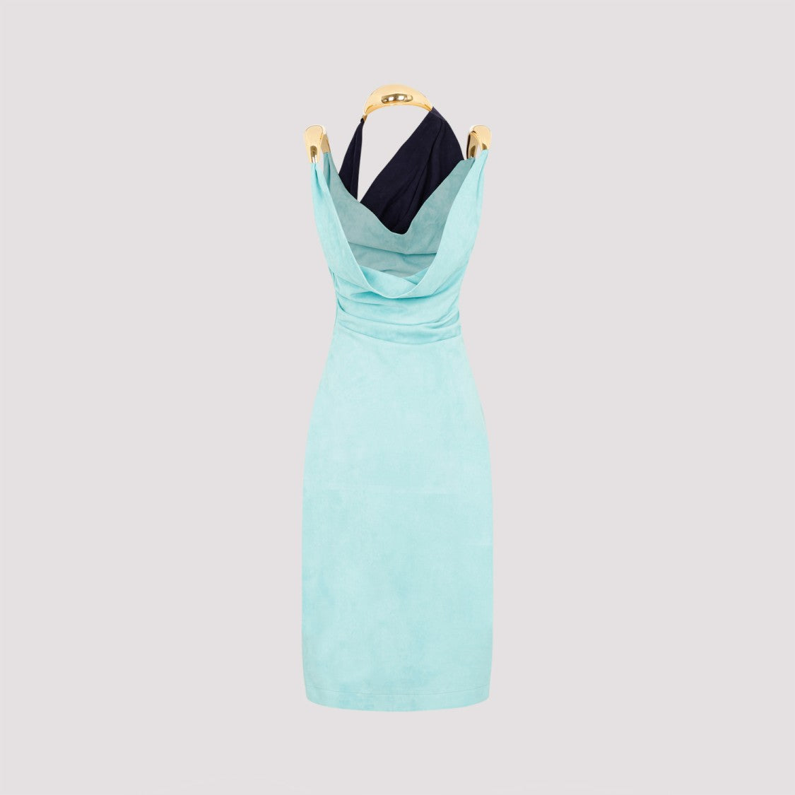 Bottega Veneta Blue Fluid Suede Midi Dress With Metal Detail