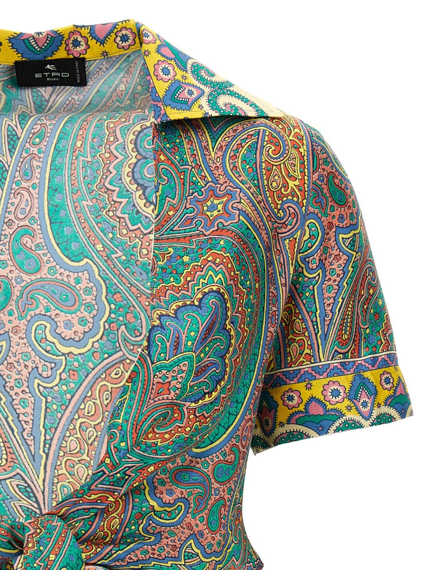 Etro Cropped Silk Shirt With Paisley Print And Knotted Waist