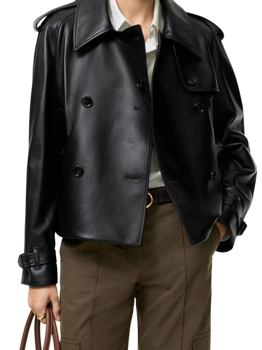 Burberry Black Leather Mayfair Trench Coat