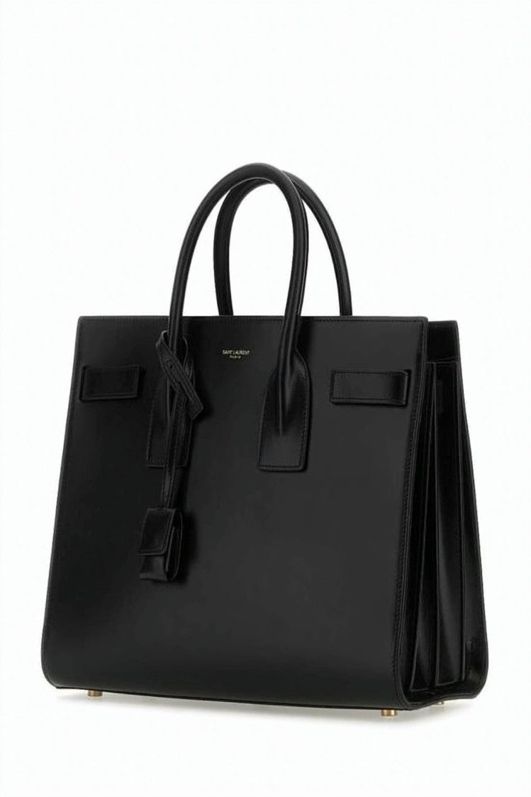 Saint Laurent Black Structured Calf Leather Small Tote