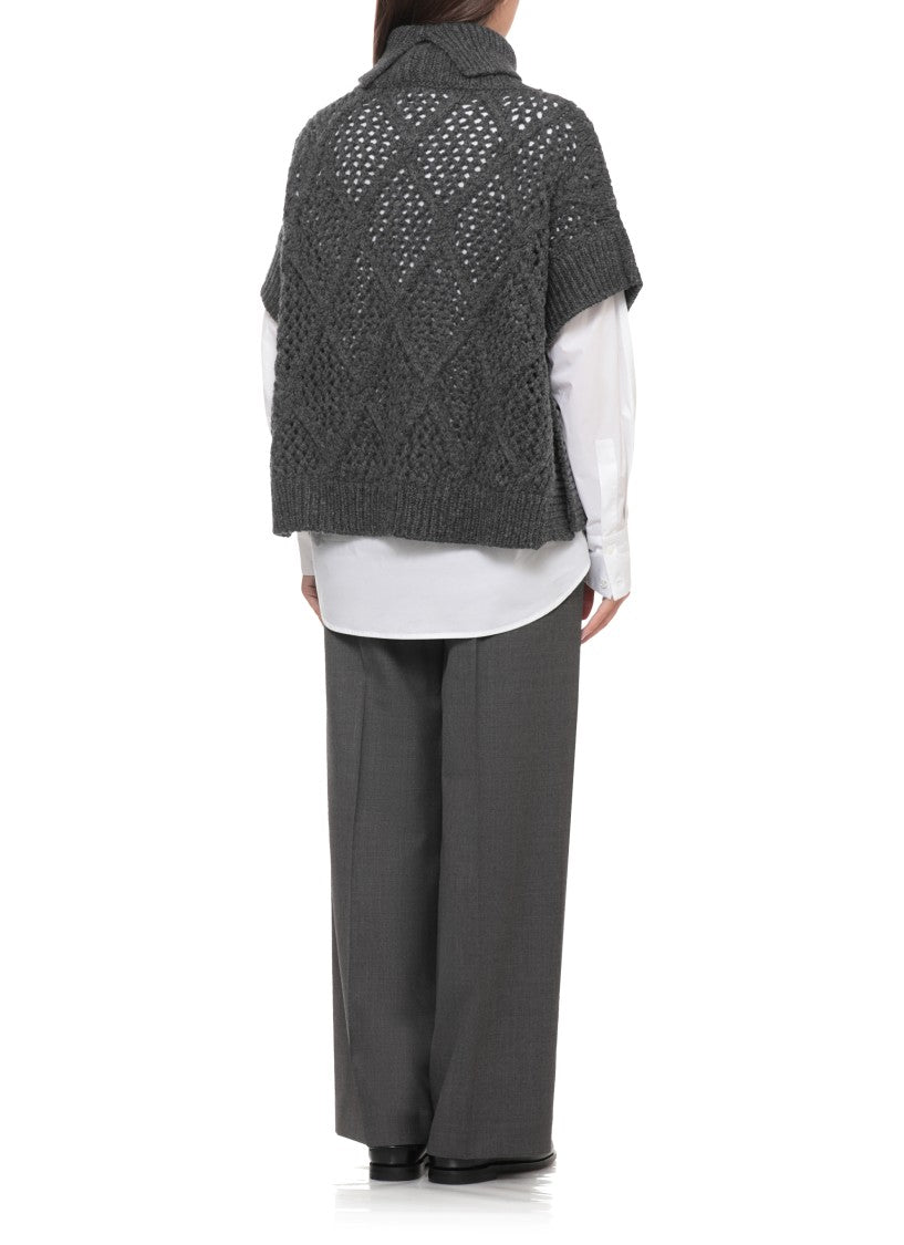 Peserico Grey Perforated Beaded High-Neck Cape
