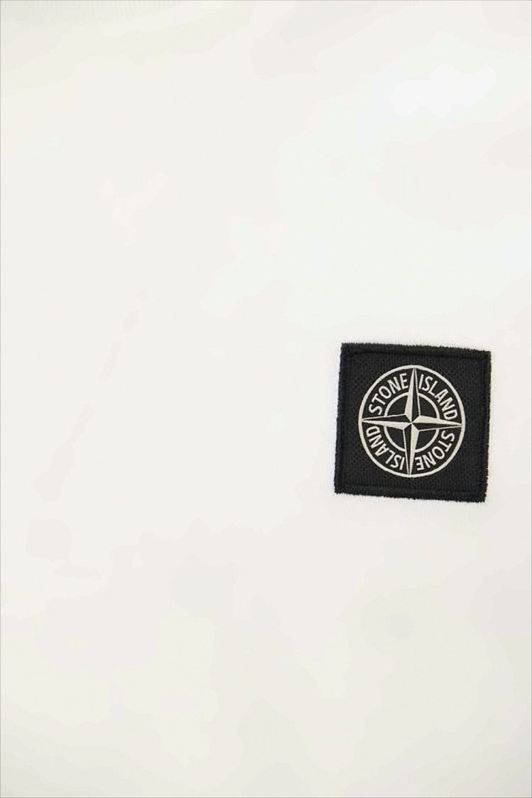 Stone Island White Cotton T-Shirt With Rectangular Patch Logo