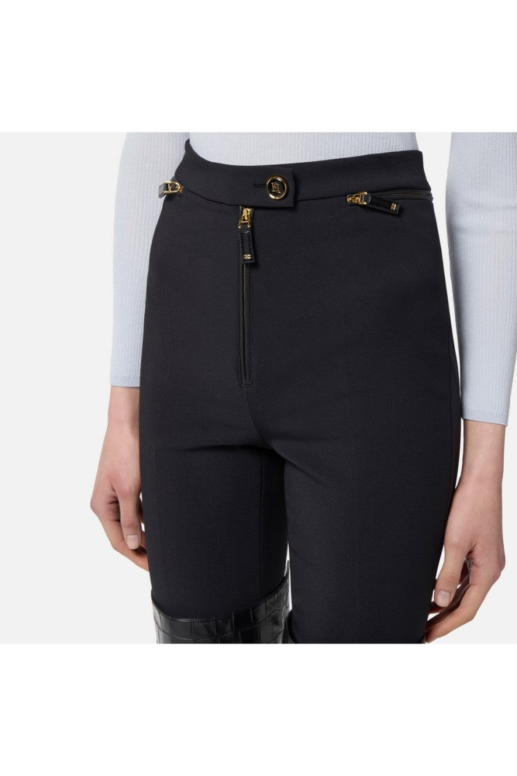 Elisabetta Franchi Black Logo Button Flap Pocket Polyester-Blend Cropped Pants