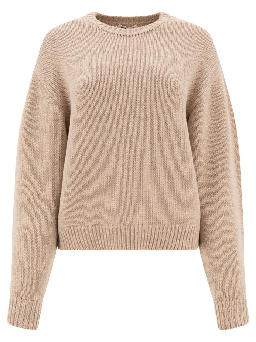 Auralee Beige Knit Sweater With Ribbed Details