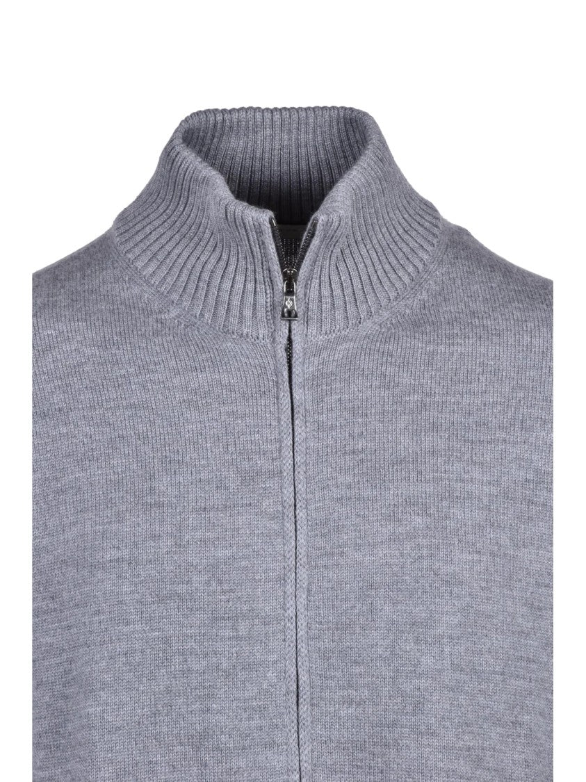 Ballantyne Grey Zip Ribbed Wool Cardigan