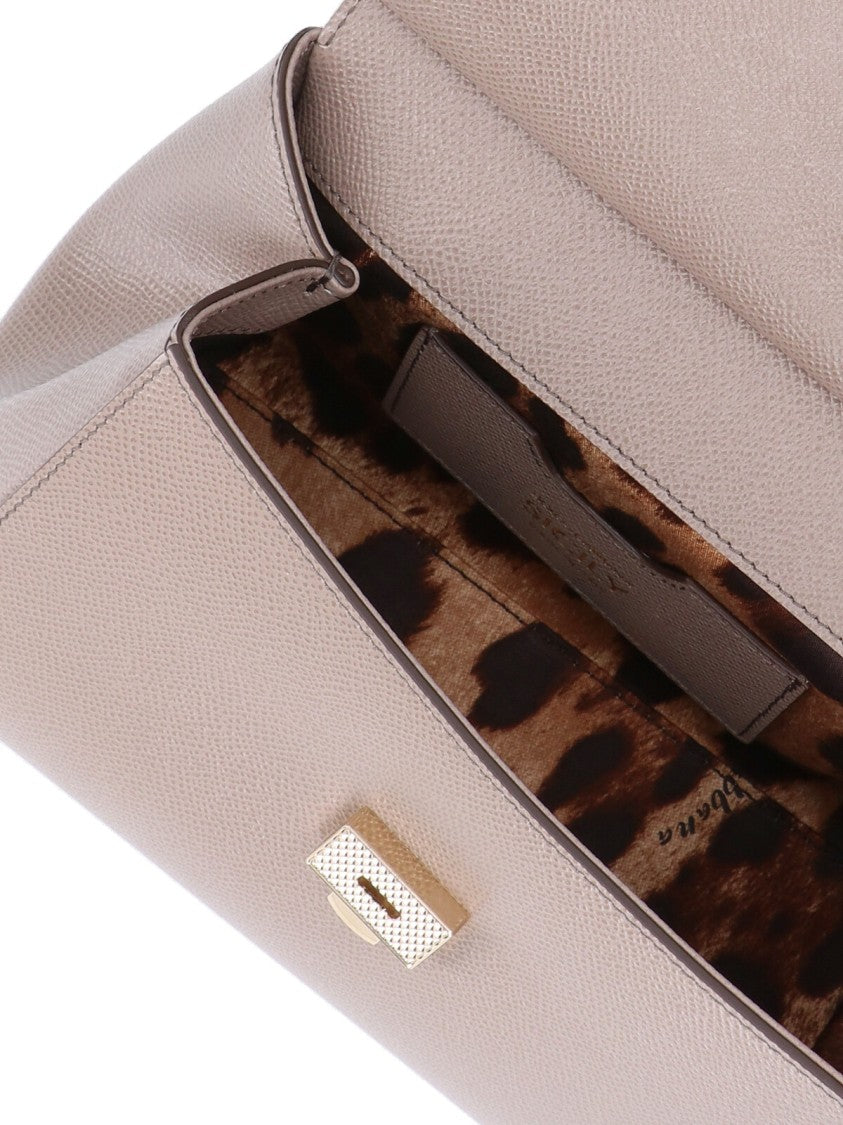 Dolce & Gabbana Medium Taupe Calf Leather Sicily Handbag With Gold Hardware