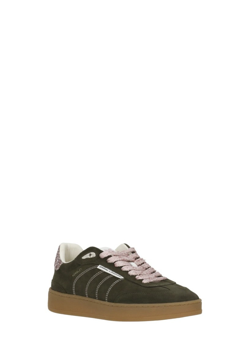 Crime London Green Wembley Glitter Accents Leather Sneakers