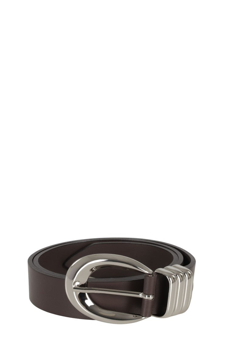 Federica Tosi Slim Brown Leather Belt With Polished Silver Buckle