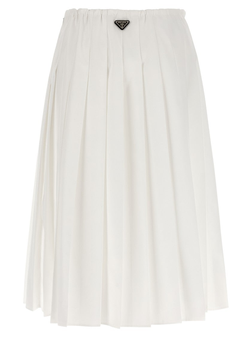 Prada Flared Cotton Poplin Midi Skirt With Adjustable Waist And Signature Logo