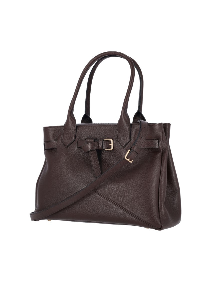 Ballantyne Structured Dark Brown Calf Leather Tote With Adjustable Buckle Detail
