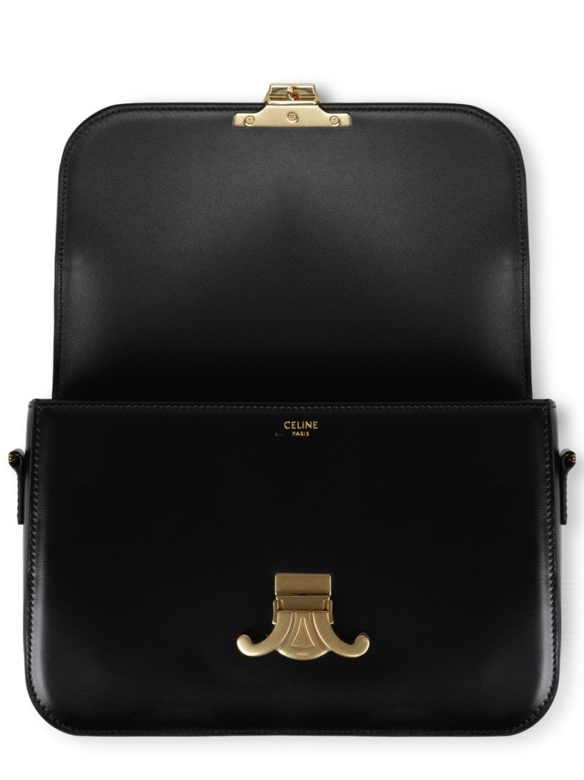 Celine Rectangular Leather Shoulder Bag With Gold-Tone Clasp