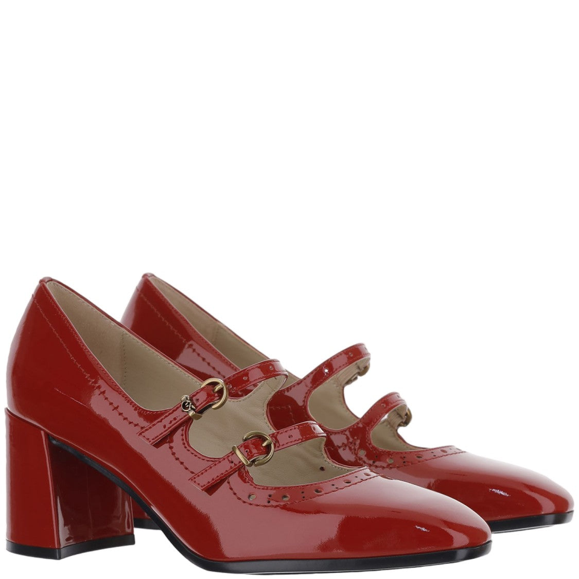 Pinko Red Perforated Strap Leather Pumps