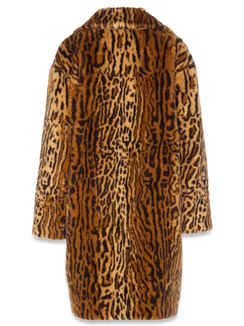 Stand Studio Faux Fur Short Coat With Bold Animal Print