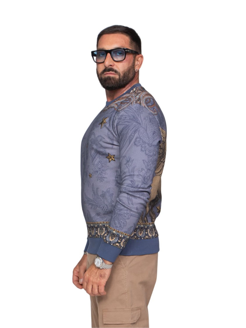 Etro Ornate Blue Long-Sleeve Sweater With 3D Logo Design