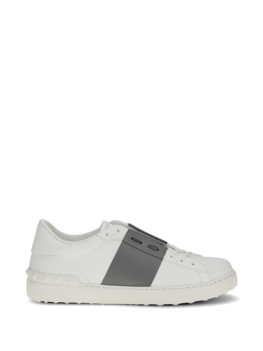 Valentino Garavani Low-Top White Leather Sneakers With Dark Grey Band