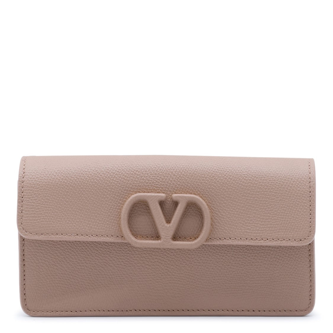 Valentino Garavani Pebbled Textured Flap Logo Emblem Wallet