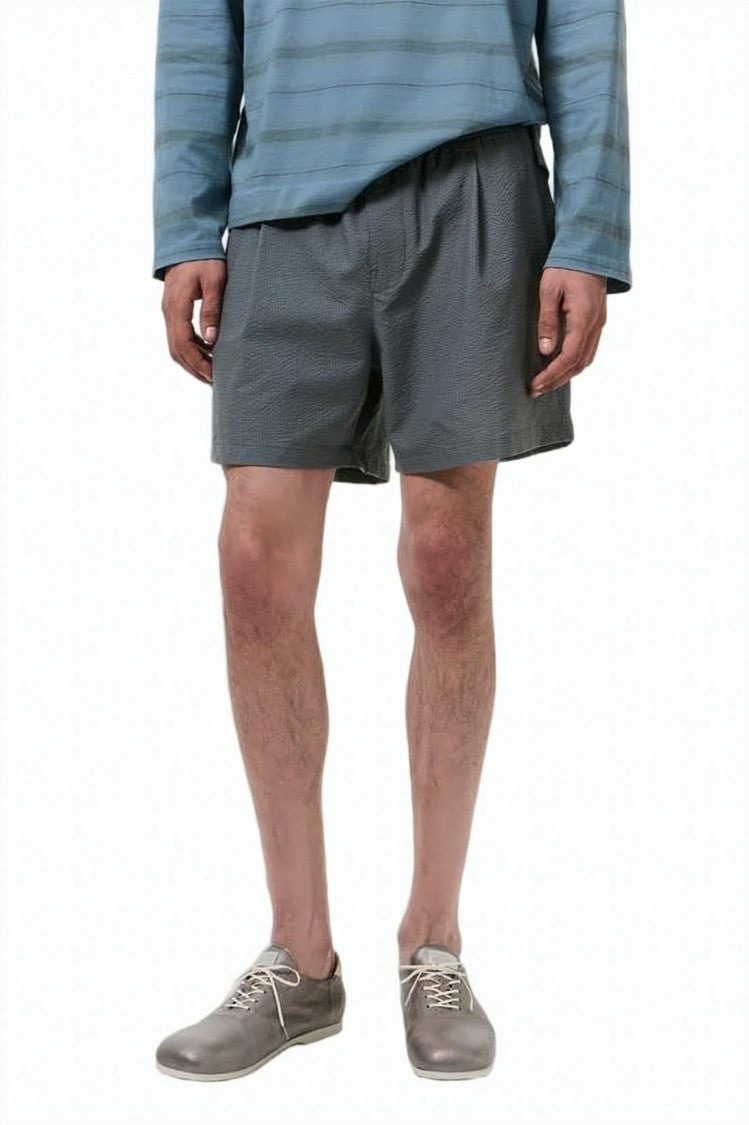 Our Legacy Relaxed Fit Textured Grey Shorts With Elastic Waistband