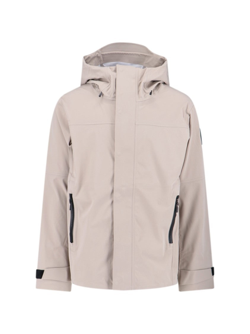 Canada Goose Minimalist Beige Jacket With Hood And Black Accents