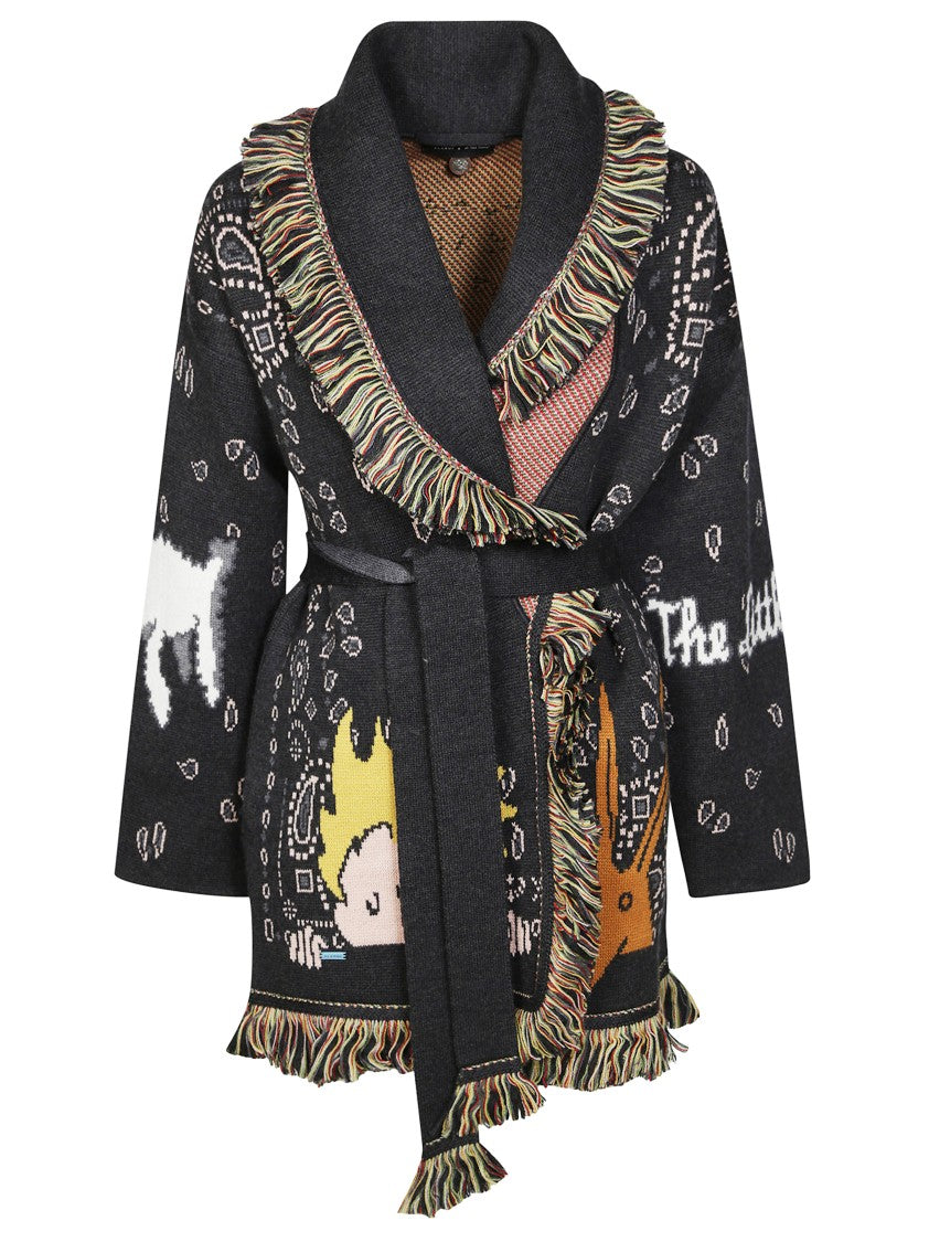 Alanui Black Cardigan With Colorful Graphic Motifs