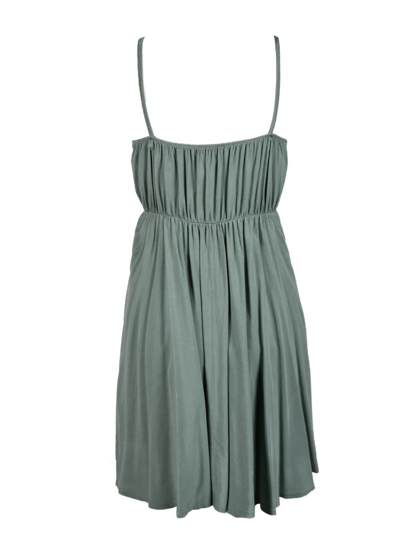 Gil Santucci Military Green Short Dress With Chain Straps And Gathered Bust