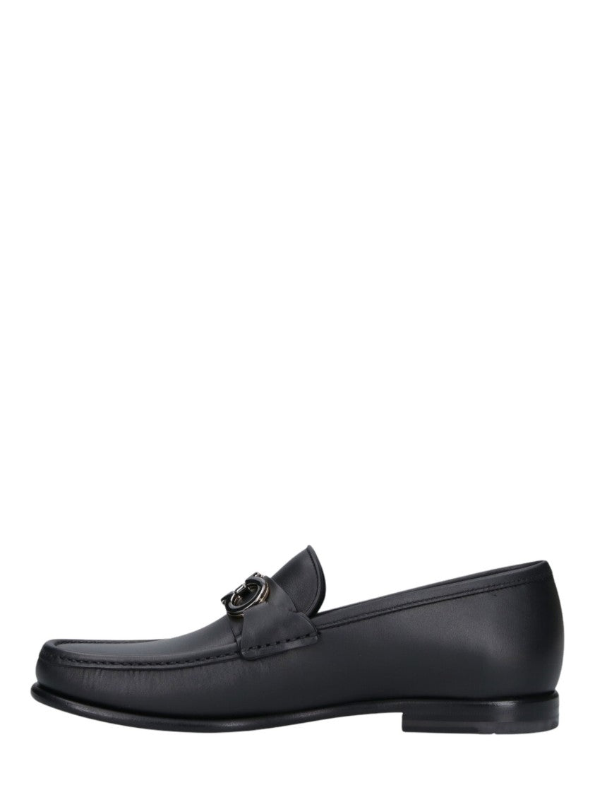 Ferragamo Black Leather Loafers With Metal Bit Detail
