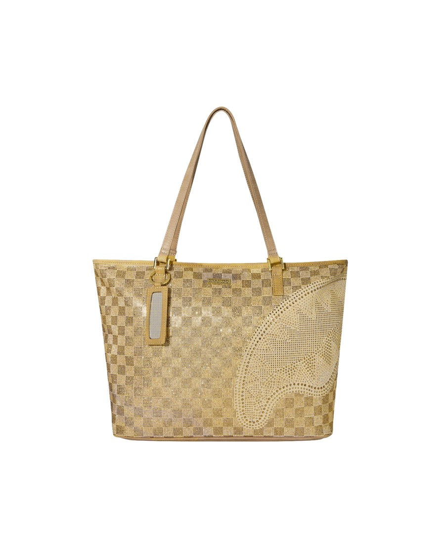 Sprayground Two Tone Gold 2-Tone Gold Checkered Tote Bag