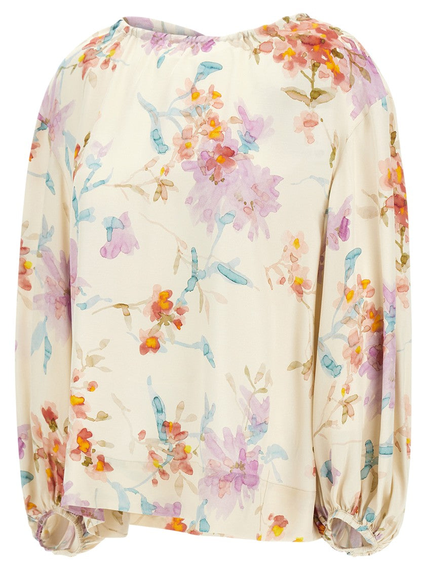 Herno Floral Watercolor Blouse With Keyhole Detail