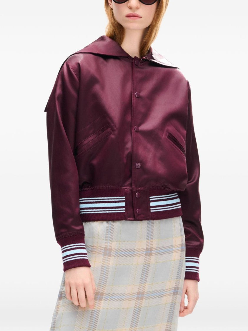 Kenzo Cropped Burgundy Satin Jacket With Sailor Collar And Embroidered Logo