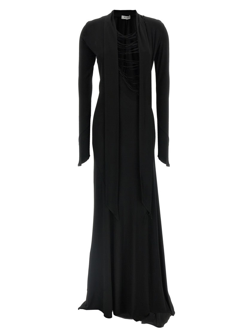 The Attico Asymmetrical V-Neck Dress With Flared Train