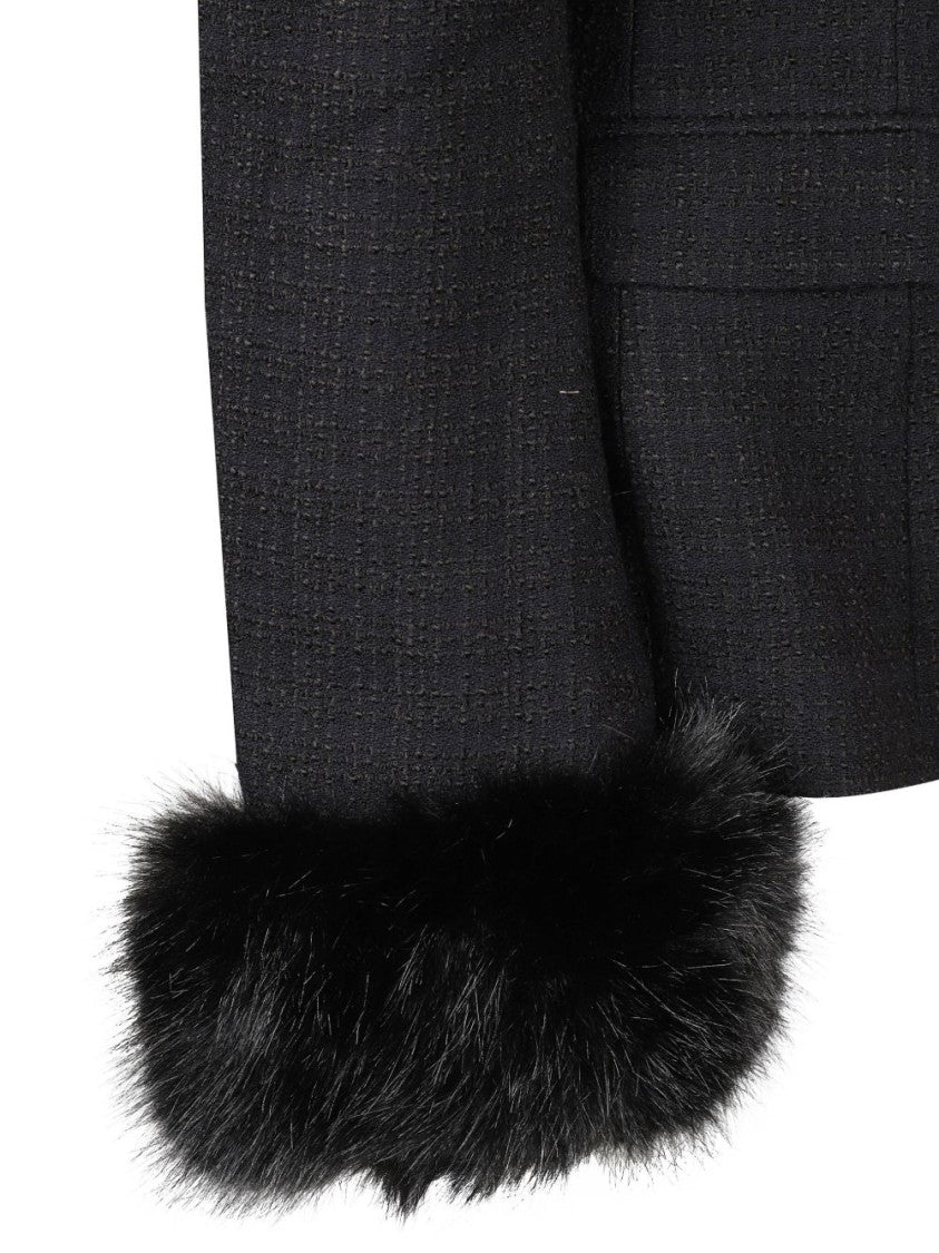 Self-Portrait Black Boucle Fur Cuff Jacket