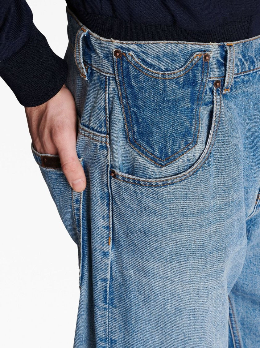 Balmain Contrast-Pocket Wide-Leg Denim Jeans