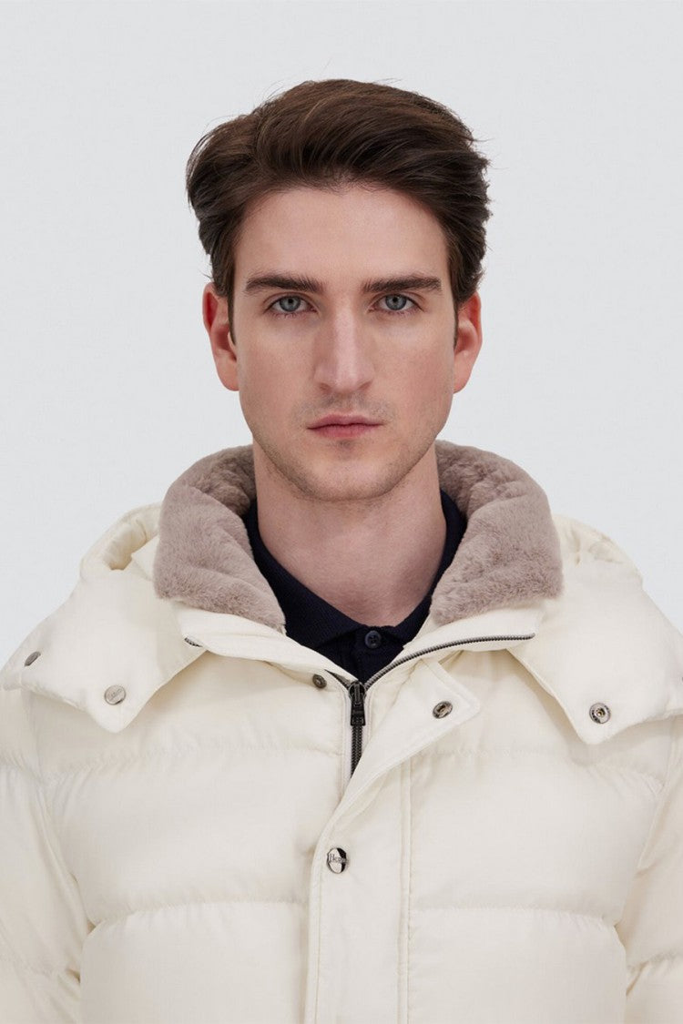 Herno Ivory Hooded Polyester Puffer Jacket