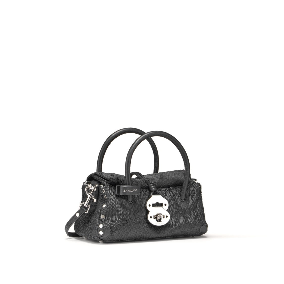 Zanellato Structured Black Lambskin Bag With Calfskin Accents