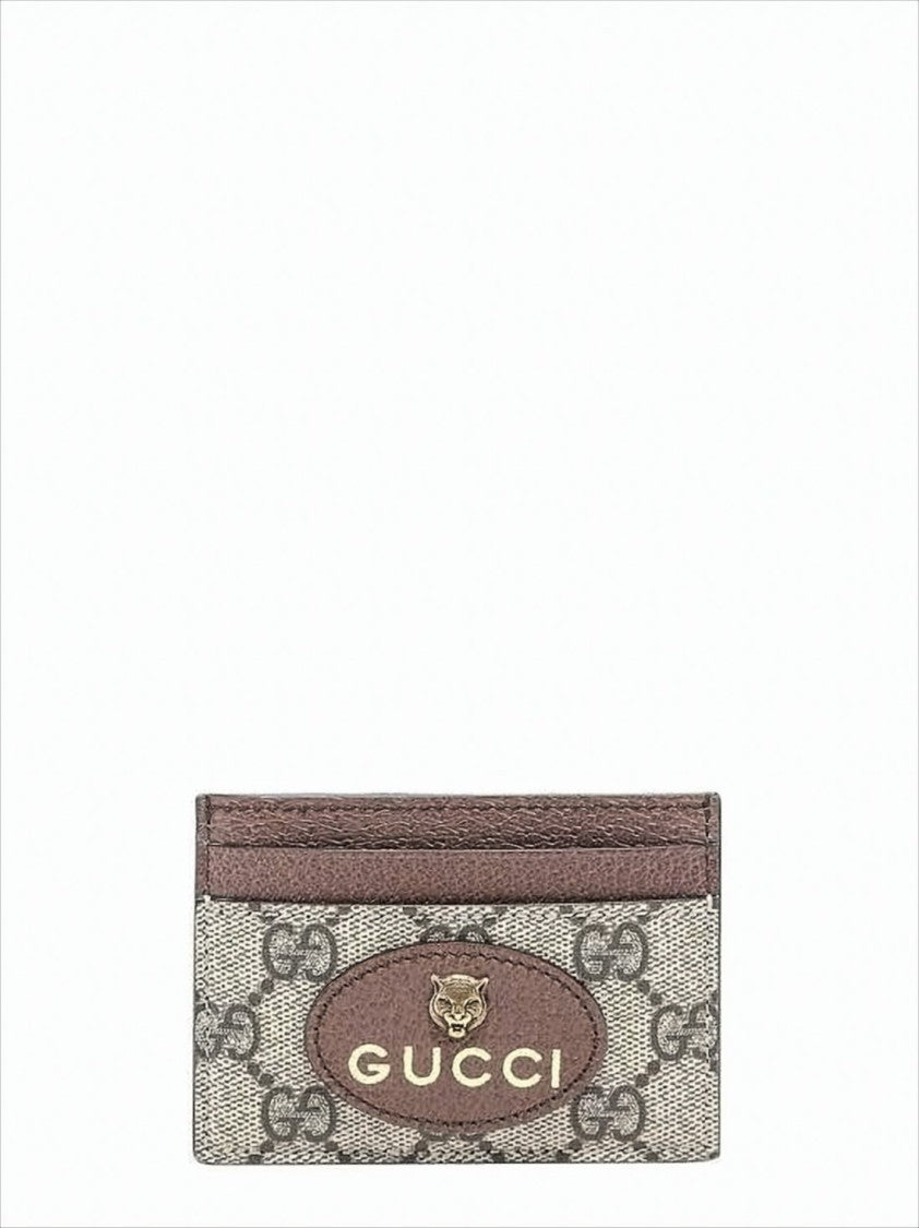 Gucci Compact Monogram Card Wallet With Leather Trim
