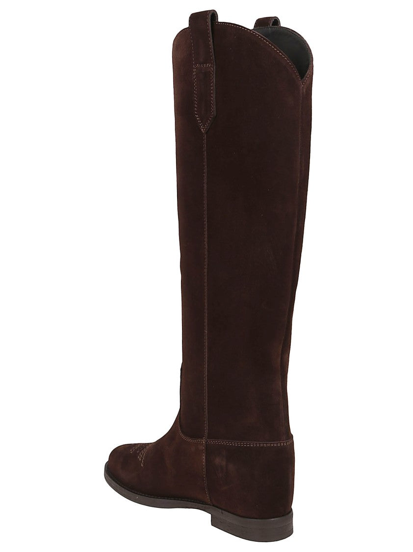 Via Roma 15 Tall Suede Boots With Internal Wedge