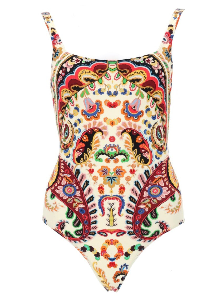 Etro Artistic Paisley Floral Square Neck Swimsuit