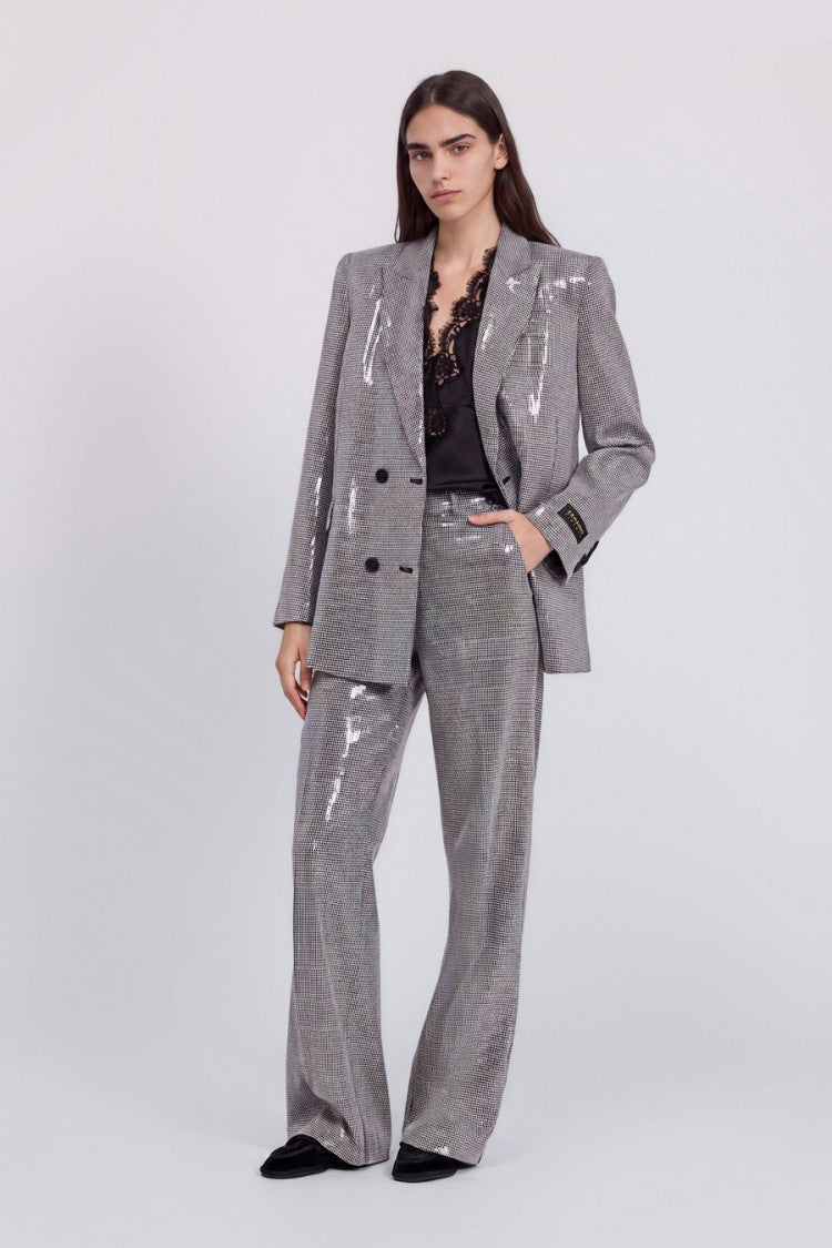 Ermanno Silver And Black Sequin Double-Breasted Polyester Blazer